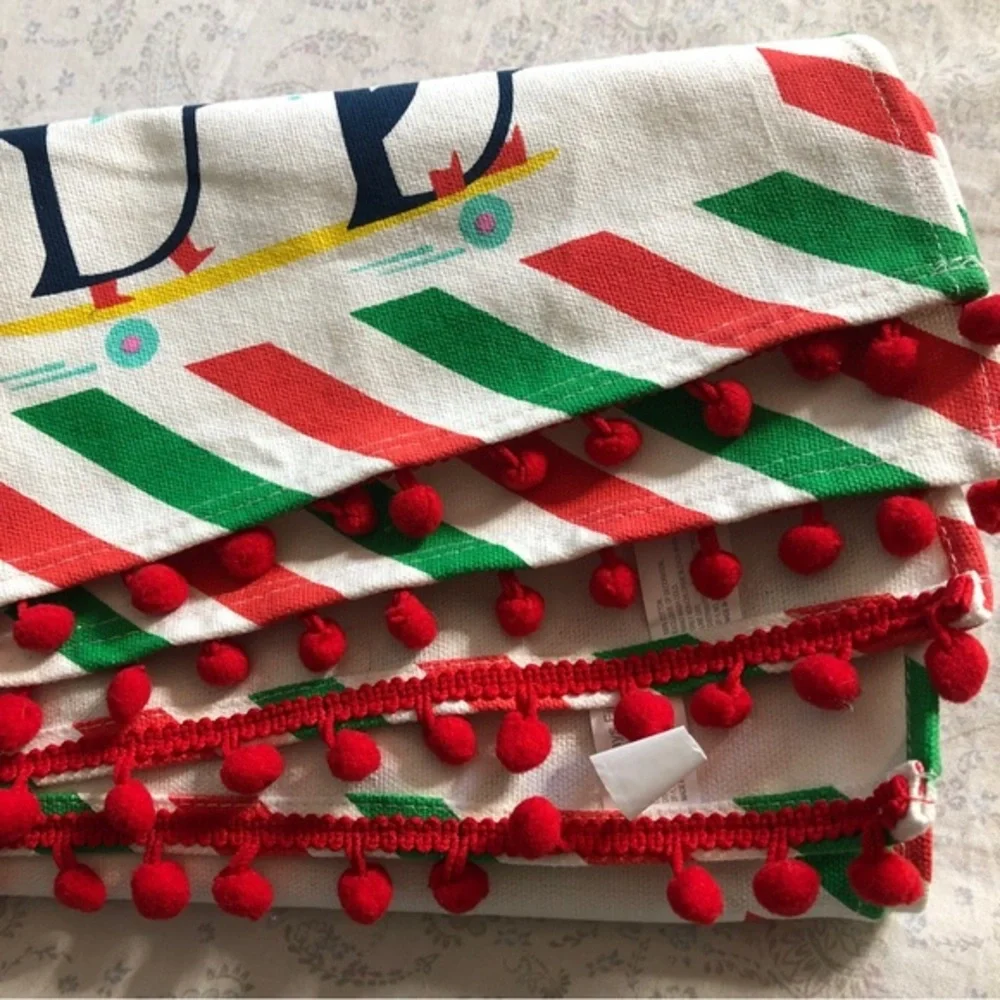 Christmas Holiday Penguins Snowflakes Canvas table runners set of 2‎